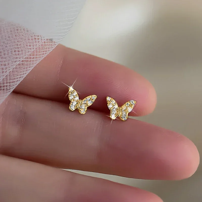 CAOSHI Modern Butterfly Design Stud Earrings Women Gold/Silver Color Intersperse Bling Bling Cubic Zirconia Daily Wear Jewelry