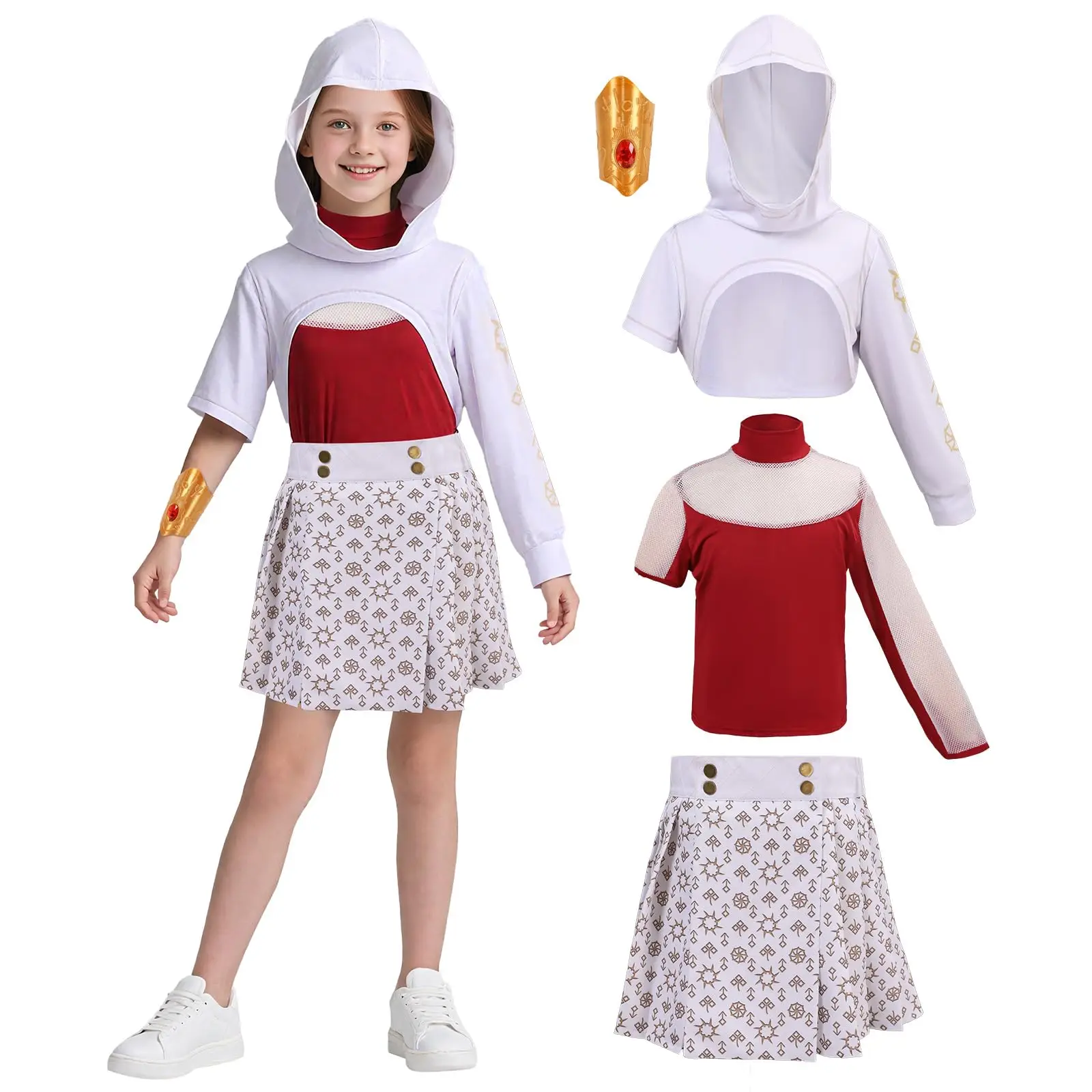 

4PCS Girls Nova Zombies 4 Costume Cheerleader Dance Dress with Mesh Top Skirt Bracelet Halloween Cosplay Outfit For Kids