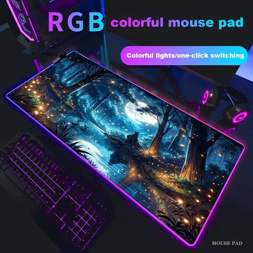 

Lake Night View Mouse Pad XXL RGB Gaming Mouse Pad Gamer Accessories Large LED Light Mousepads PC Computer Desk Mat with Backlit