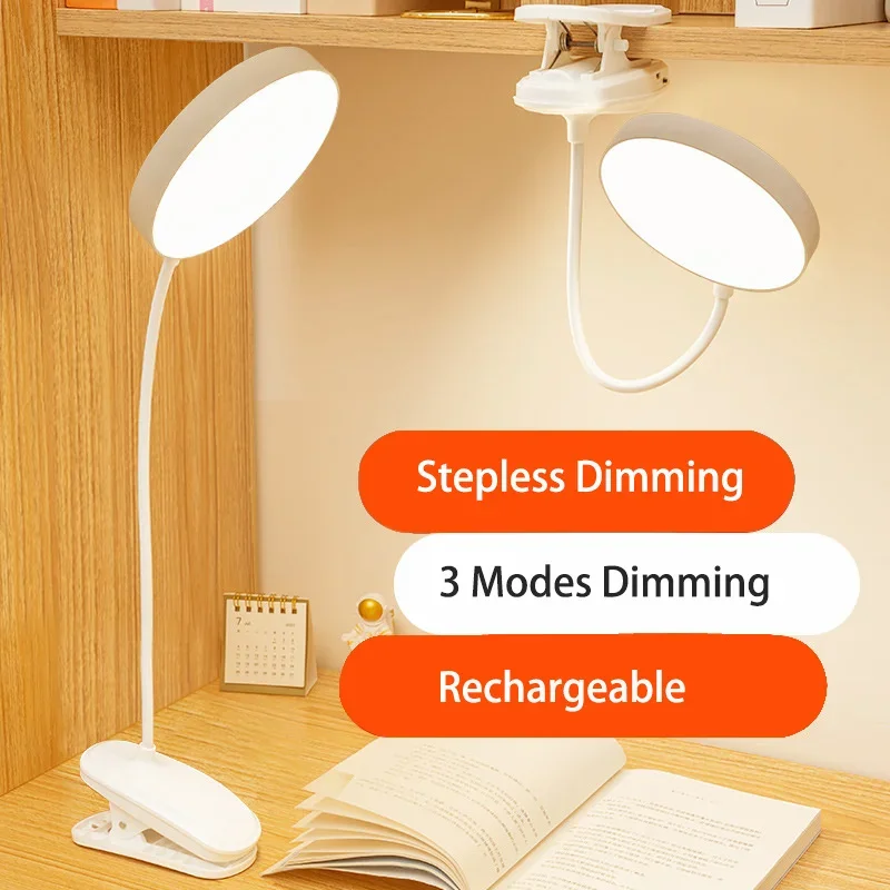 

USB Rechargeable Table Lamp with Can Clip Can Stand Reading Book Night Light LED Desk Lamps 3 Modes Dimming Eye Protection