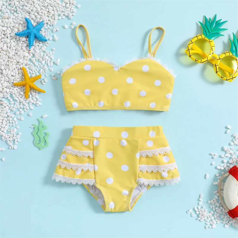 Girls Polka Dot Swimsuits Children Fashion Pool Bikini Suts Children Summer Swimwear Kids Beach Clothing 2Pcs Piece Outfits