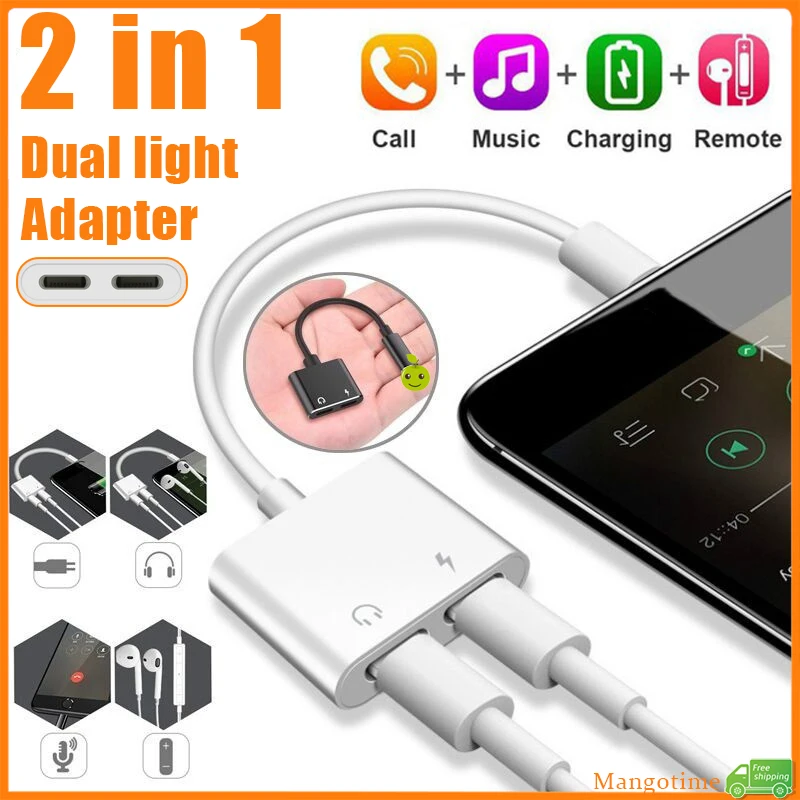 【Fast Ship】2 in 1 Dual Lighting Audio Adapter Splitter Converter OTG Compatible For iPhone Charge/Music/Voice Call/Wire Control