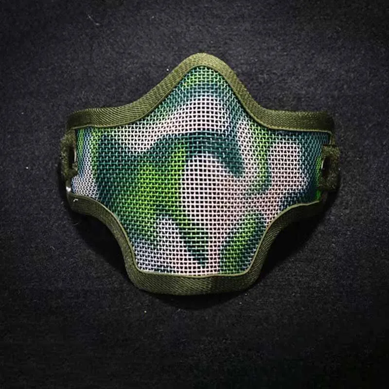 Schädelmaske Mundschutz Mesh Camouflage Outdoor Herren Doppelt mit halbem Gesicht Stahldrahtgeflechtmaske CF Spiel schützende Gesichtsmaske