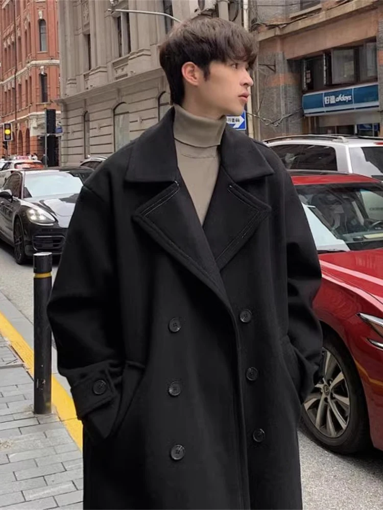 

Men's Woolen Coat Long Spring Autumn Winter Korean Sle Formal Suit Casual Outerwear Warmth Youthful Energy Faion