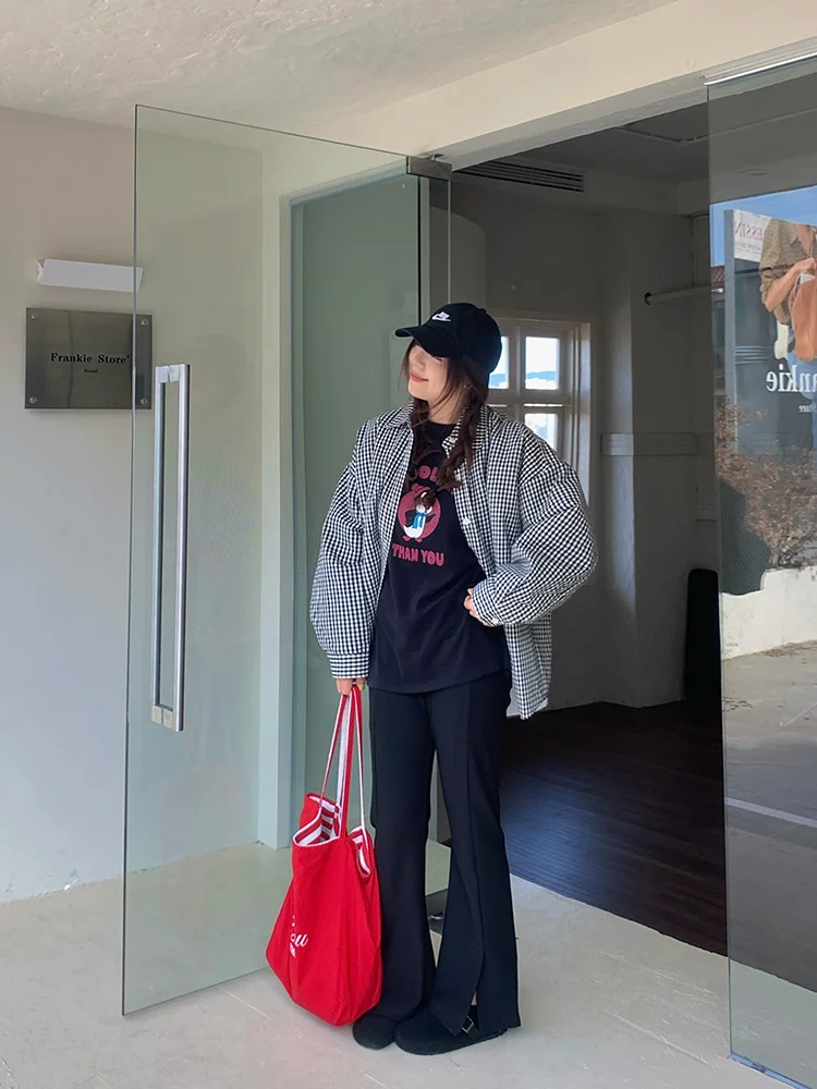 

Женская рубашка Lin Da Hui Design Sensation больших размеров, осенне-зимняя, в клетку, из хлопка, свободного кроя, на пуговицах