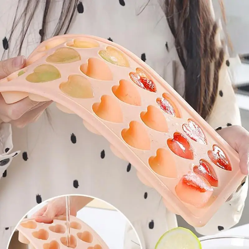 Heart-shaped Ice Cube Maker Tray  21 Grids Silicone Ice Cube Mold Household Food-grade Storage Ice Box Soft Candy Baking Mold