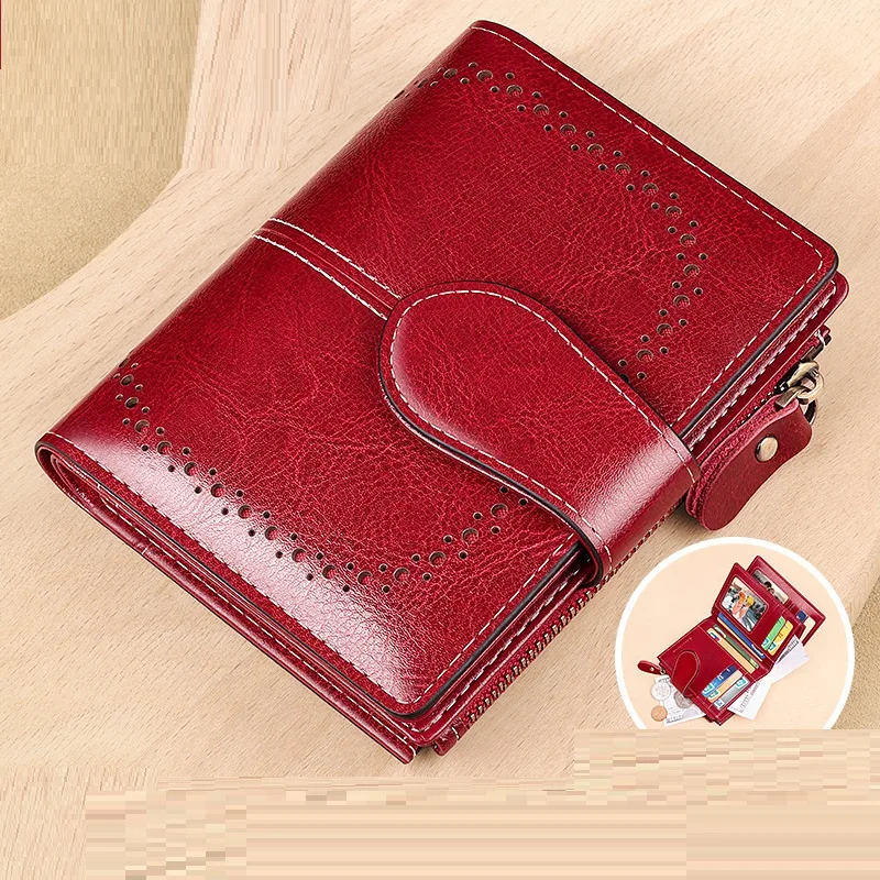 RFID Vintage Purse Short Women 2026 New Small Wallet Women Card Holder Ladies Leather Purse Mini Cowhide Clutch Bag
