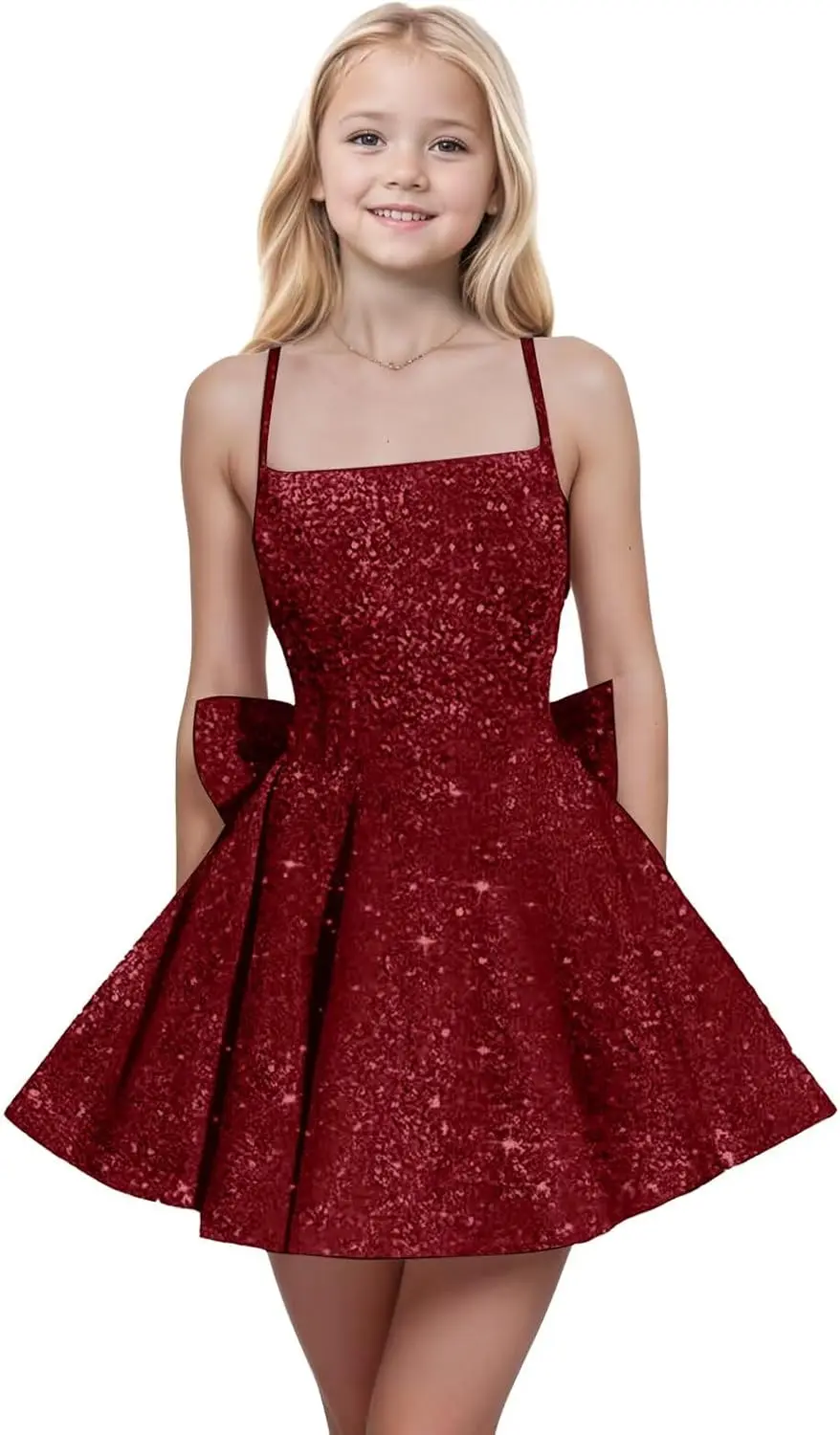 

Spaghetti Straps Sequin Flower Girl Dresses for Wedding Pageant Party Bow Knot Girls Formal Dress Pageant Dresses for Girls