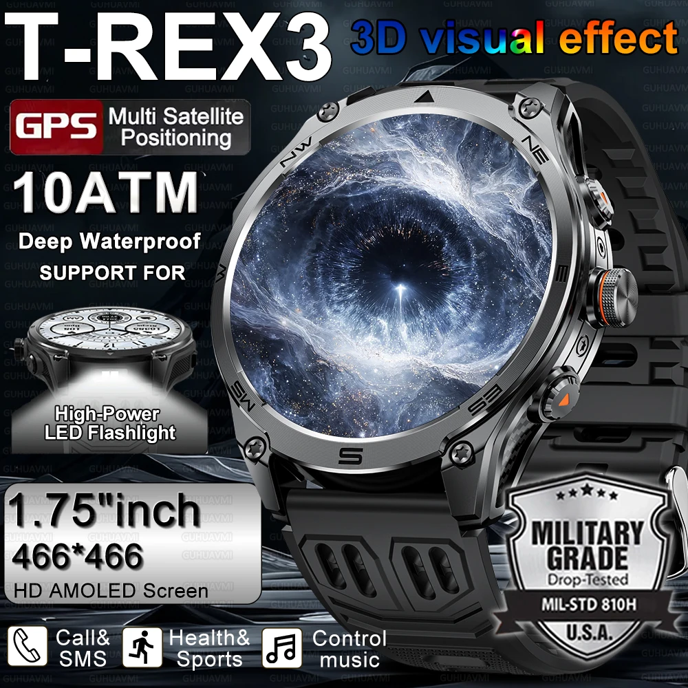 

New T-Rex 3 Dual-Band GPS Military Smart Watch HD 1.75inch 10ATM Water-Resistant 1000mAh Battery Compass Altimeter Men bracelet