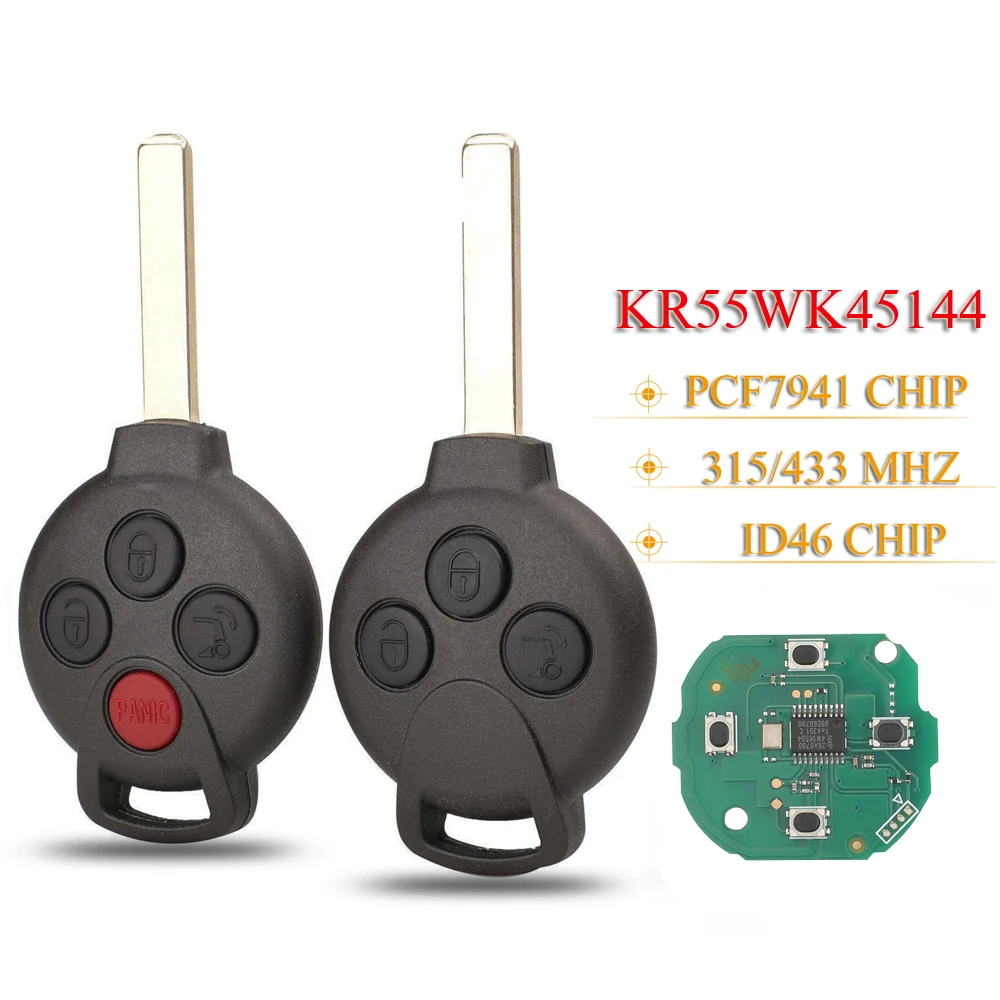 jingyuqin Fccid: KR55WK45144 Fernbedienung für Smart-Autoschlüssel für Mercedes-Benz Fortwo 451 2007–2013, 315/433 MHz, ID46-PCF7941Chip