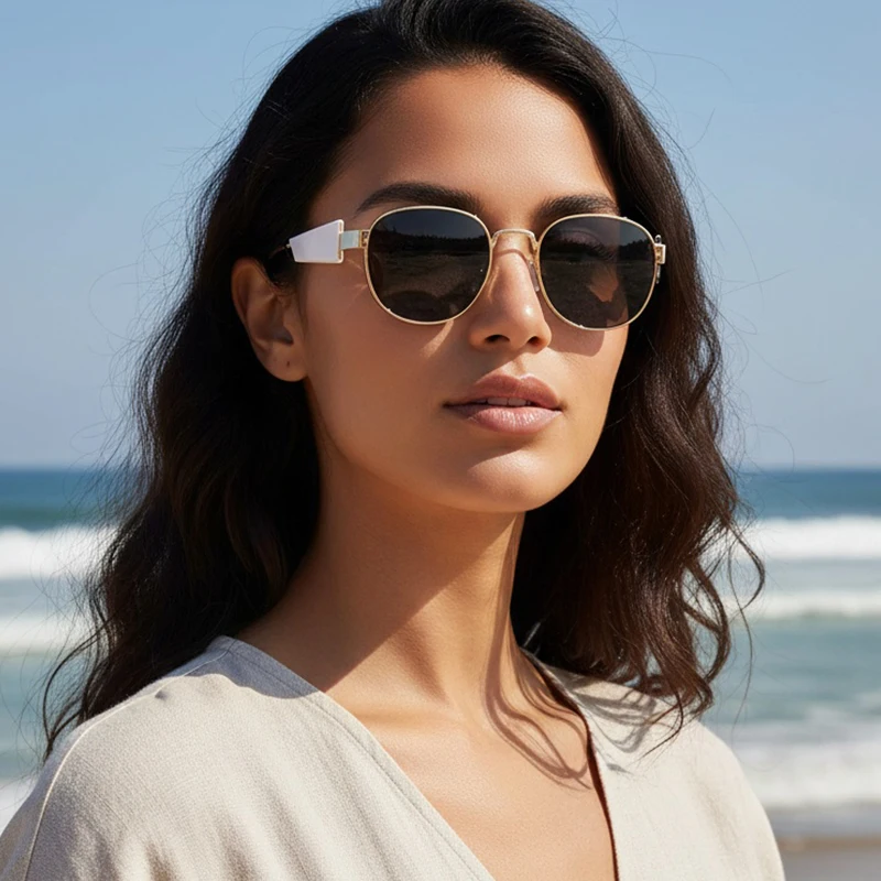 نظارات شمسية بيضاوية كلاسيكية جديدة - نظارات شمسية عصرية بإطار دائري صغير أسود لكل من الرجال والنساء 2424 #2
