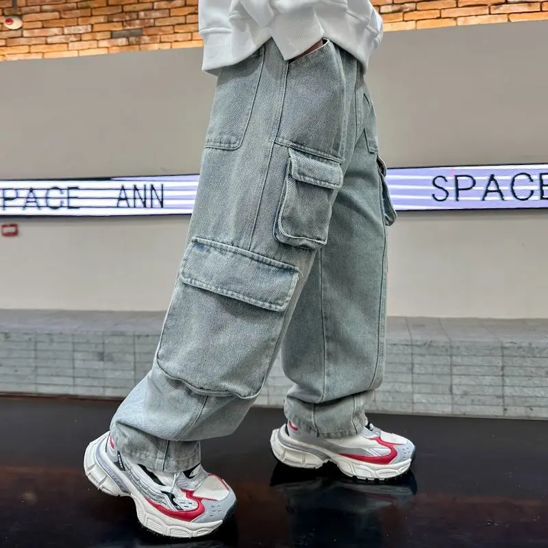 Jeanshosen für Jungen, Frühlings- und Herbst-Hip-Hop-Trends, Jeanshosen für größere Jungen, stylische Jeans im Streetstyle für Jungen. – Detail 6