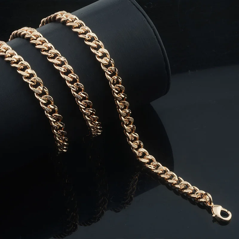 6 مللي متر الرجال النساء 585 ارتفع الذهب اللون نمط كبح ربط سلاسل قلادة سوار مجموعة مجوهرات #2