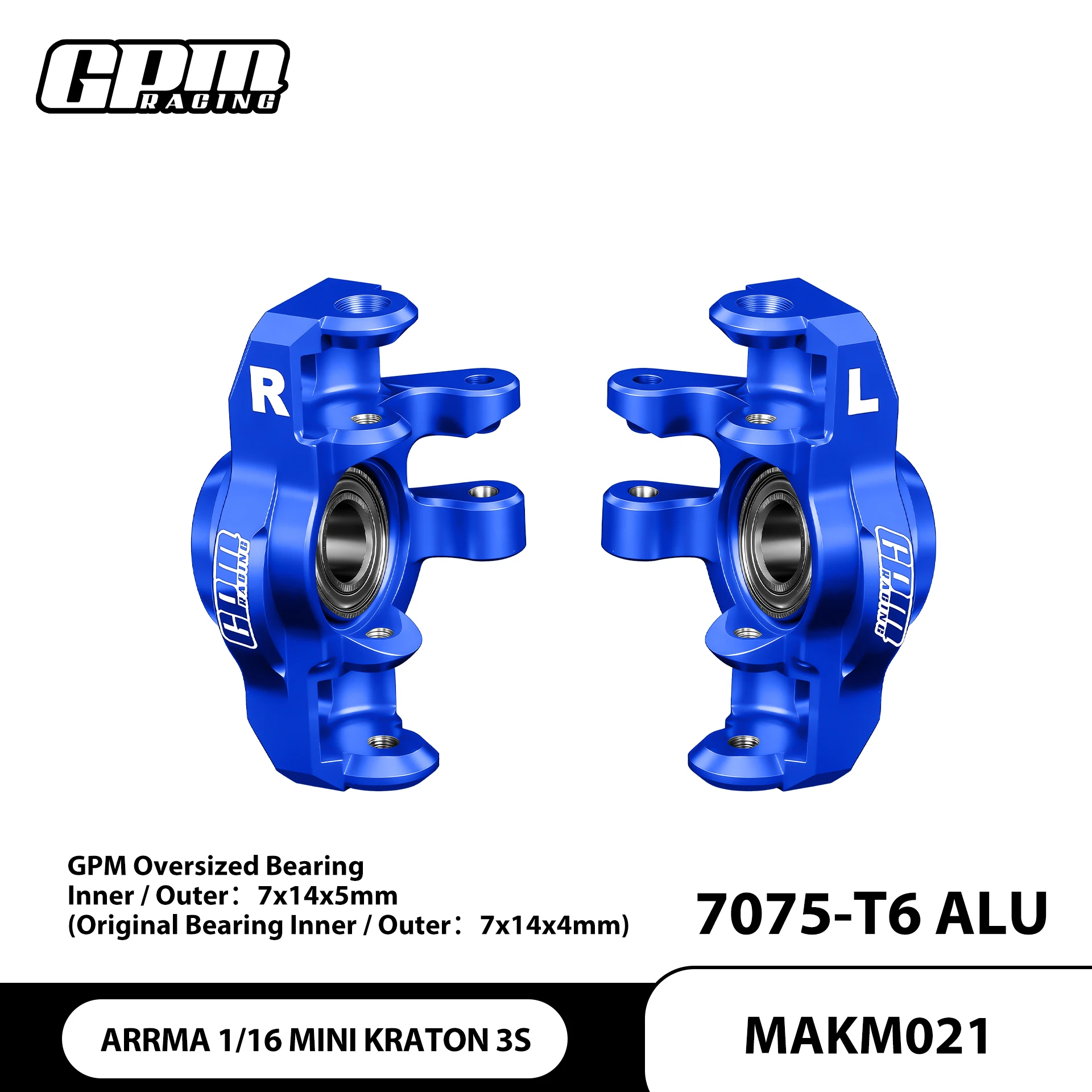 

GPM 7075 Alloy Front Steering Block Larger Bearing For ARRMA 1/16 Mini Kraton 3S ARA2508S