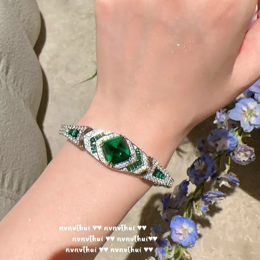 Fashion Personality 925 Silver Color Shiny Cubic Zirconia Sugar Tower Cuff Bracelet for Women Vintage Bridal Statement Jewelry