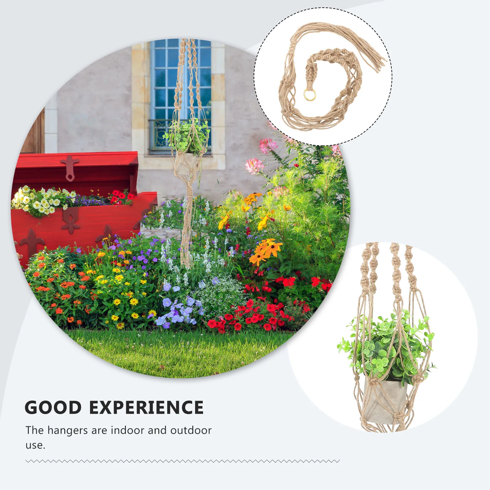 

48-Inch Jute Rope Plant Hanger 4 Legs Macrame Indoor Outdoor Use Natural Color Metal Ring for Kitchen Porch Yard