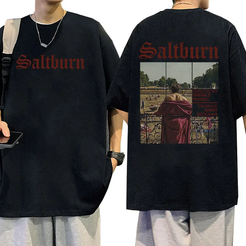 Camiseta con estampado gráfico de Saltburn para hombre, ropa de calle Vintage Harajuku, informal, de algodón, de gran tamaño, Unisex