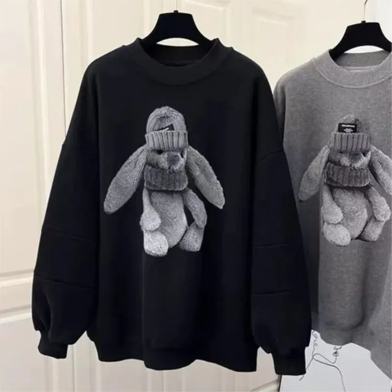 

Fashion Sweatshirt Women Harajuku Cute rabbit Pattern Cartoon Print Casual Loose Tops Female Harajuku Hoodies Woman clothing