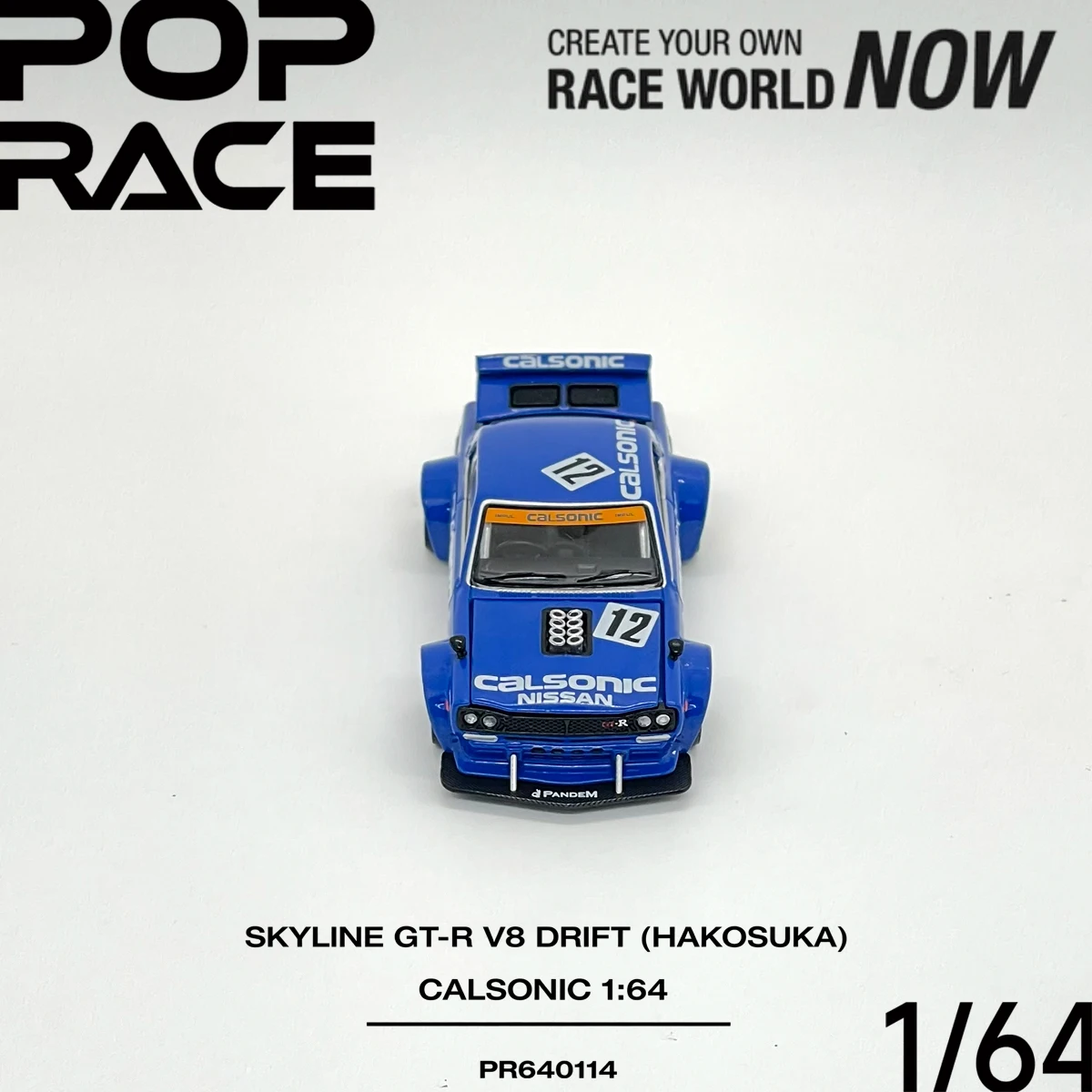 Pop Race 1:64 Skyline GT‑R V8 Drift Hakosuka Calsonic Open Hood & Trunk PR640114 Collectible Model Vehicles Alloy In Stock