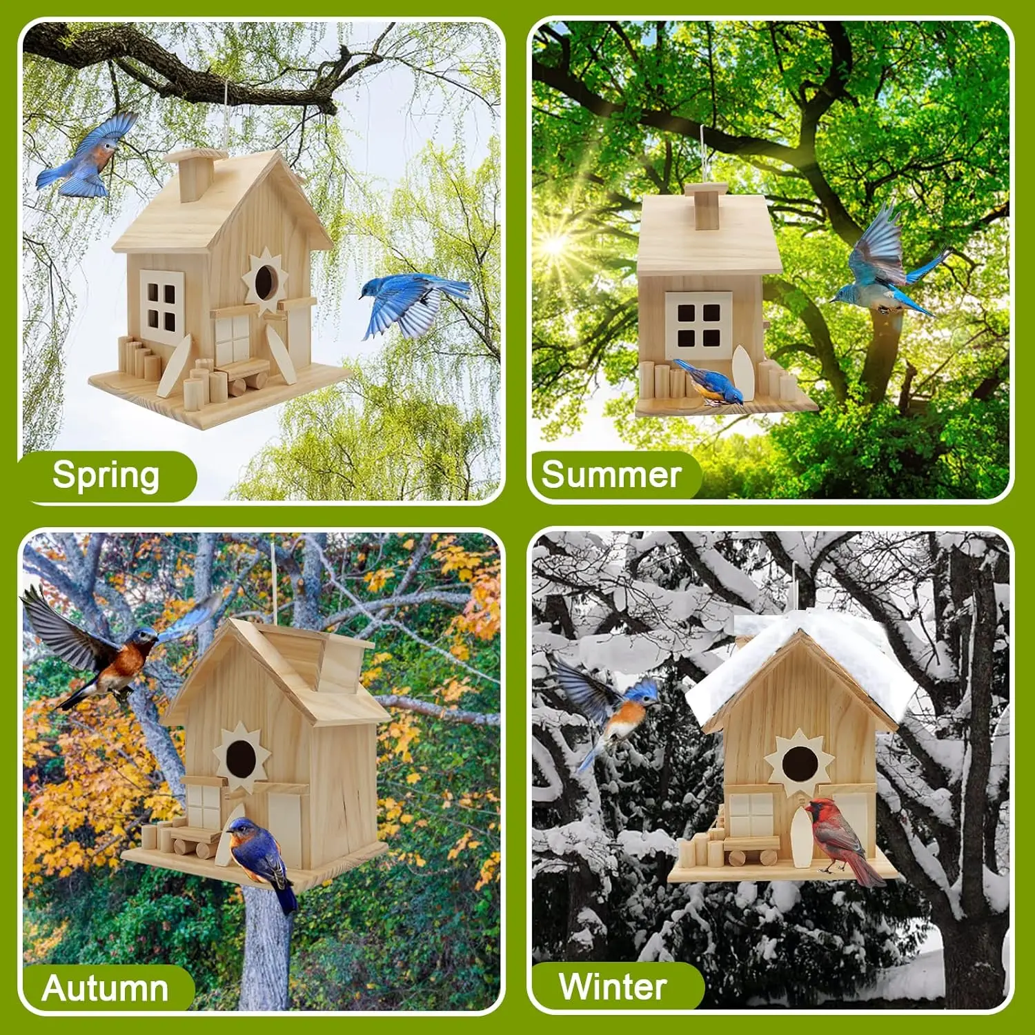 Solar Bird House with Camera Hanging Wooden Bird Houses for Outside 1080P HD Wireless Birdhouse for Outdoors