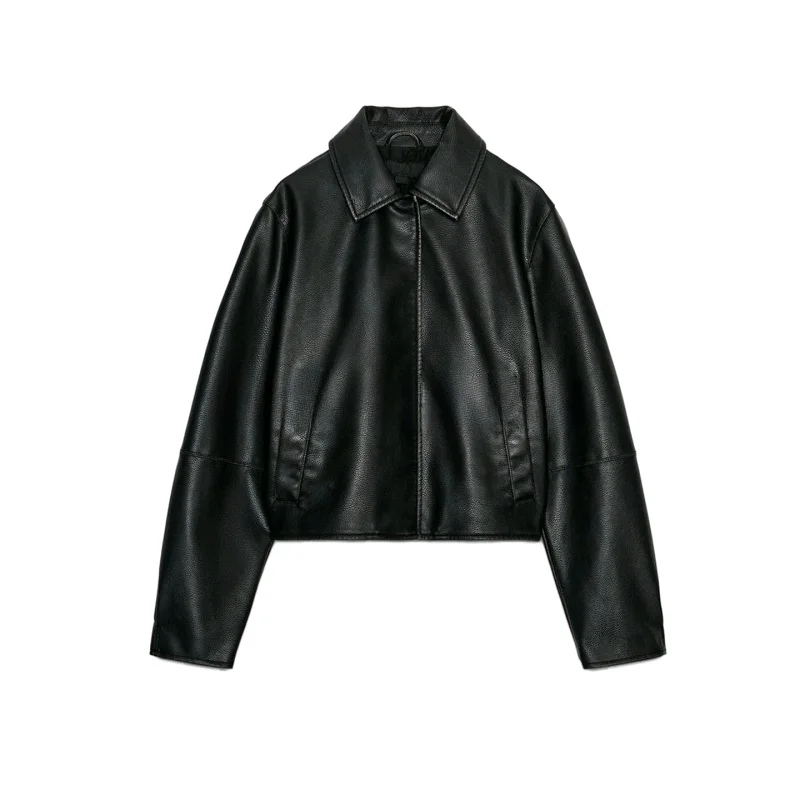 جديد الخريف المرأة دراجة نارية Sle ort Jaet ملابس خارجية طويلة Sve بولي Leather الجلود محاكاة غطاء طوق سستة إغلاق Casu...