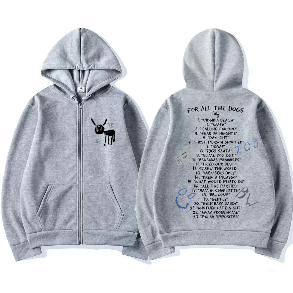 Drake for All The Dogs Music Album Graphic Zipper Hoodie Men's Fashion Casual Zip Sweatshirt Men Hip Hop Oversized Zip Up Jacket