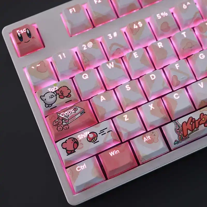 

Anime Cute Kirby Keycaps Set Kawaii Girls MX Switch Translucent Mechanical Keyboard Keycaps 108 Keys PBT Cherry Keyboard Caps