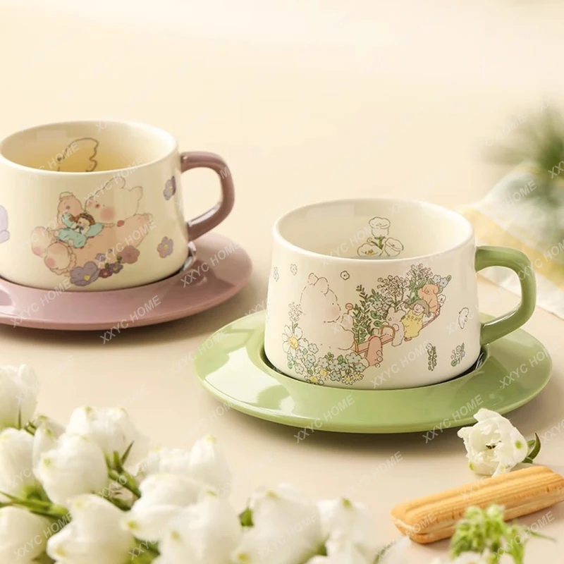 Latte Art Coffee Cup Kawaii Modern Charm Ceramic Japanese Tea Cup Cute Girls Dessert Gobelet Reutilisable Coffee Cup Set