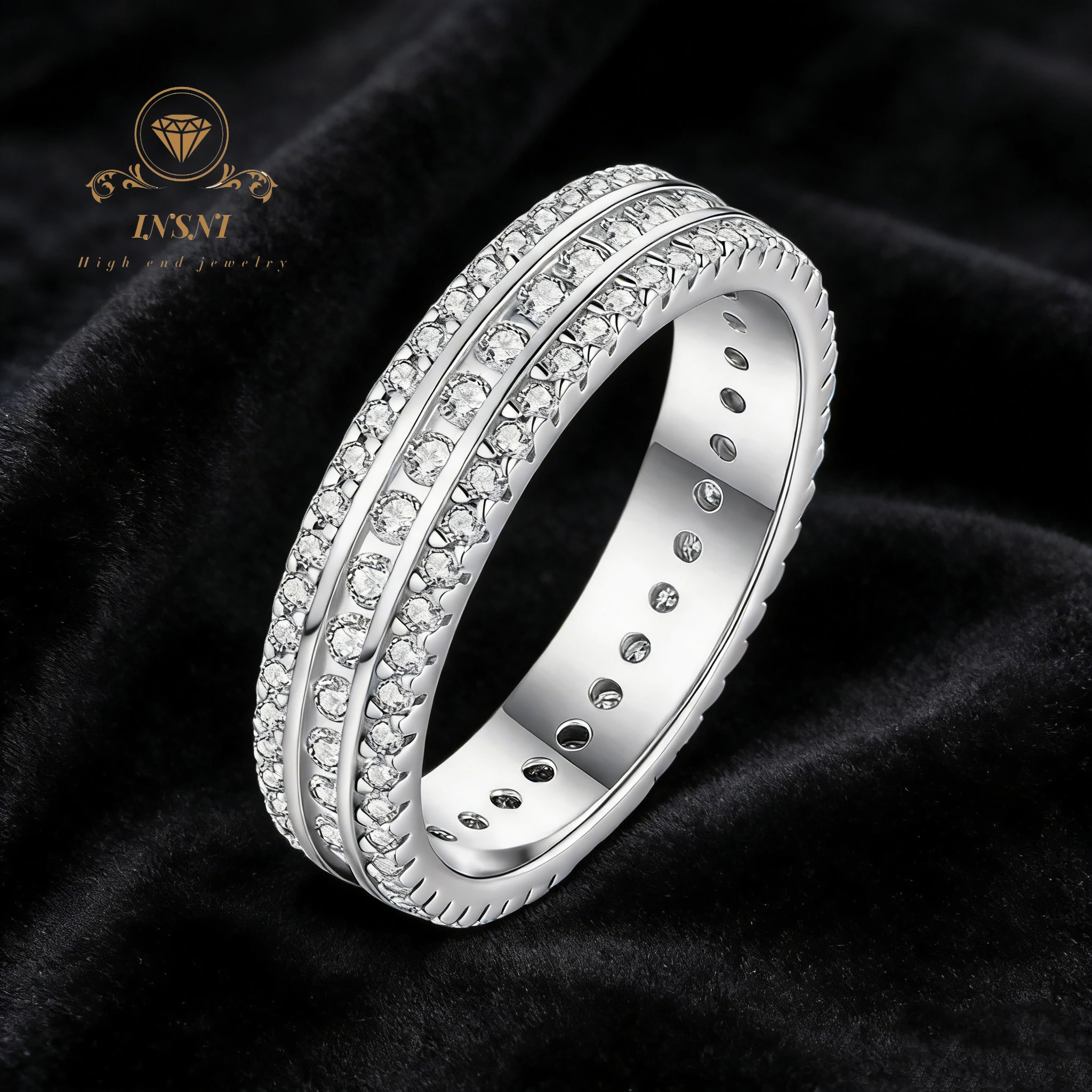 

Full Set Diamond Moissanite Triple Layered Silver Ring Certified European Style Trendy Jewelry for Women Gift Non-allergic