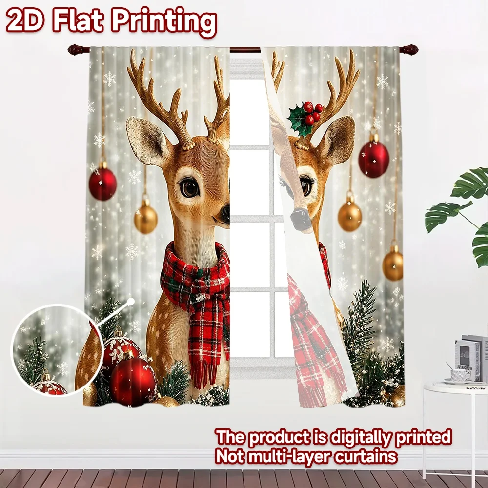 2D flat 2pcs Curtain Country Style Curtains Christmas Reindeer Pair Digitally printed polyester, colorfast Festive Holiday Use