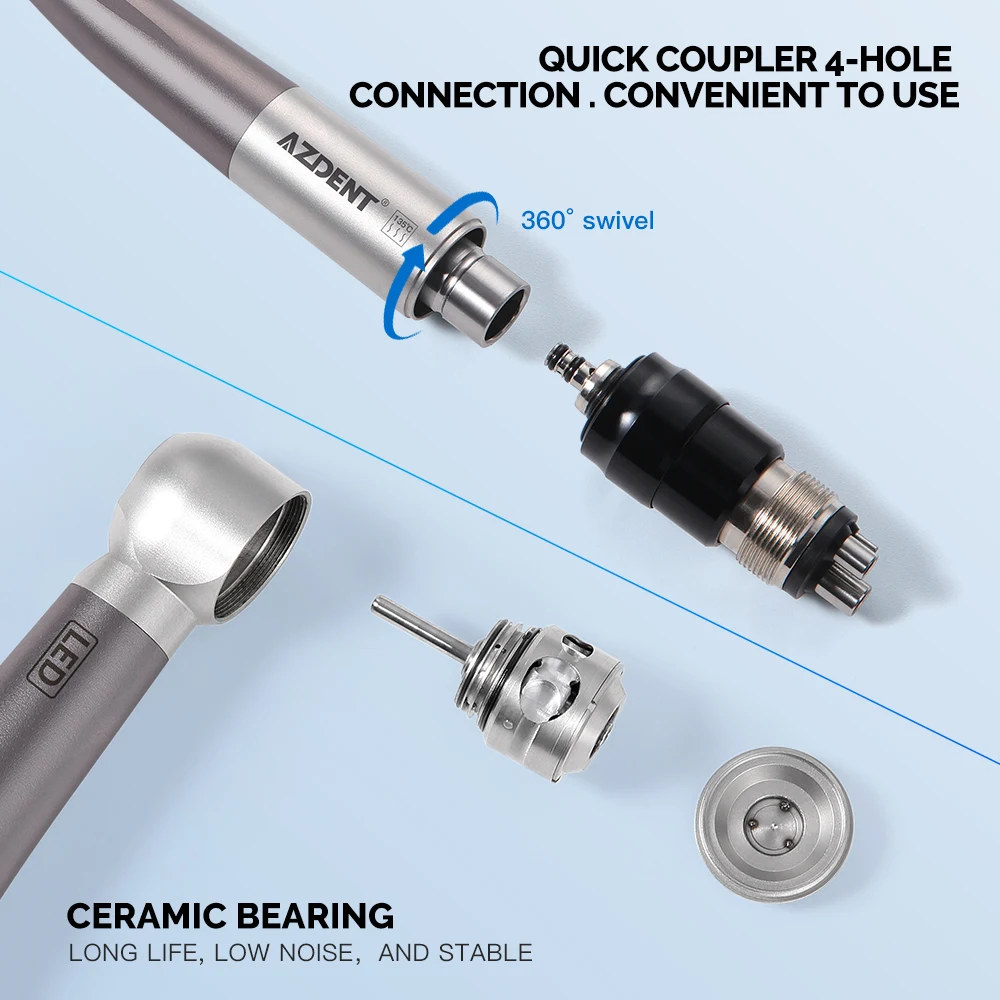 Azdent Dental High Speed Handpiece Air Turbine LED E-generator Quick Coupler 4 Port Spray Push Button 4 Hole Connection Lab Tool