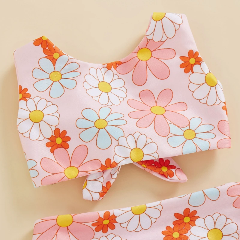 2022-12-13 Lioraitiin 0-4Years Toddler Girls Summer 3PCS Swimwear Sets Sleeveless Bow Tank Tops Floral PP Shorts Hat image 4