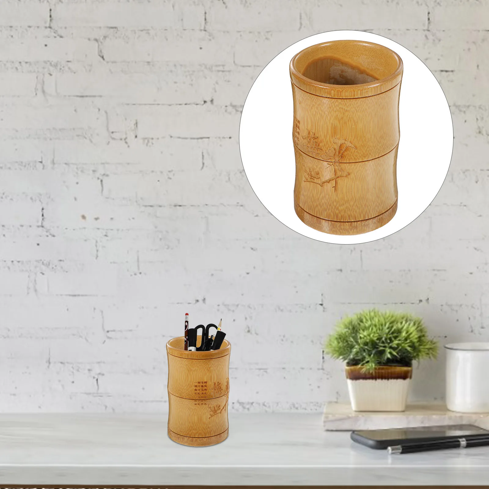 

Bamboo Pen Holder Chinese Style Brush Storage Desktop Organizer Vintage Pen Cup Makeup Brush Container Desk Organizer