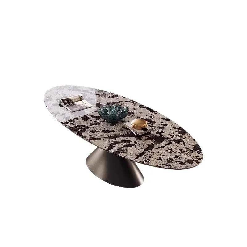 

Luxury stone dining table Italian minimalist oval high-end household marble platinum diamond light luxury premium dining table