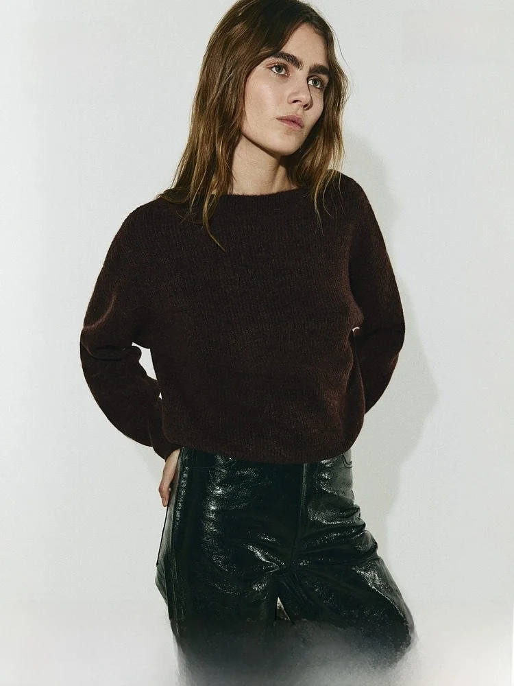 

Spring New Women's Loose Fit One oulder Large Silhouette Knitwear Simple Sle Pure Color Wool Blend Polyester Fiber