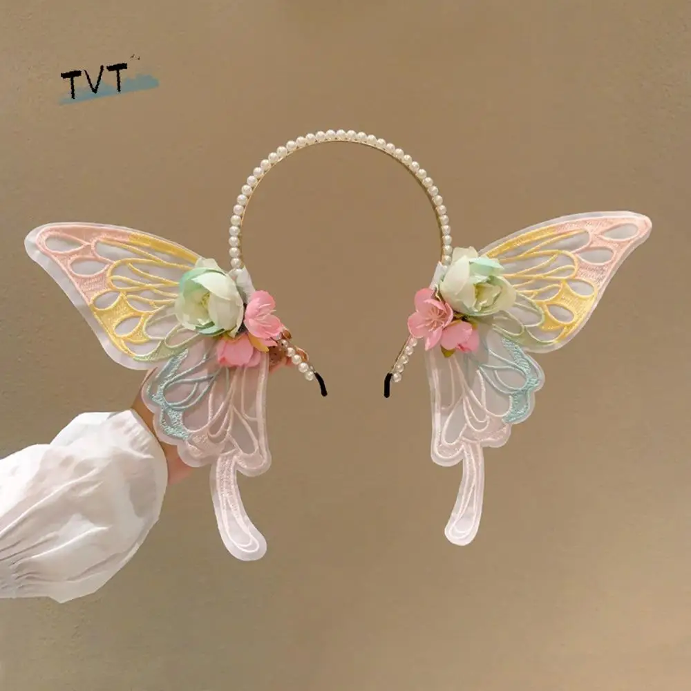 

Lovely Mesh Elf Ear Butterfly Headband Lolita Hair Accessories Children's Hair Hoop Hair Ornaments Pearl Cute Headdress Party
