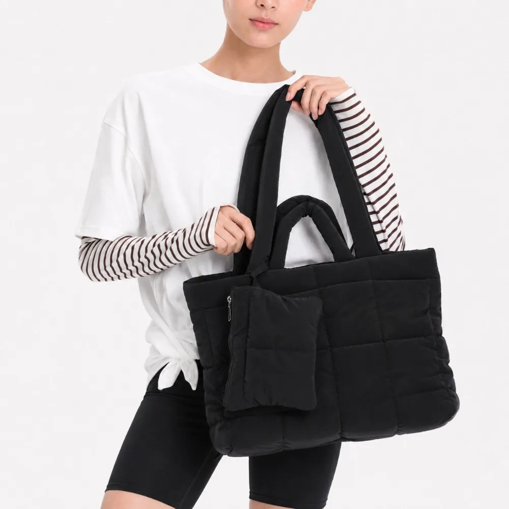 Autumn and Winter Cotton-filled Tote Bag Mother and Child Women's Fashion Padded Cotton Large-capacity Shoulder Bag Fashionable