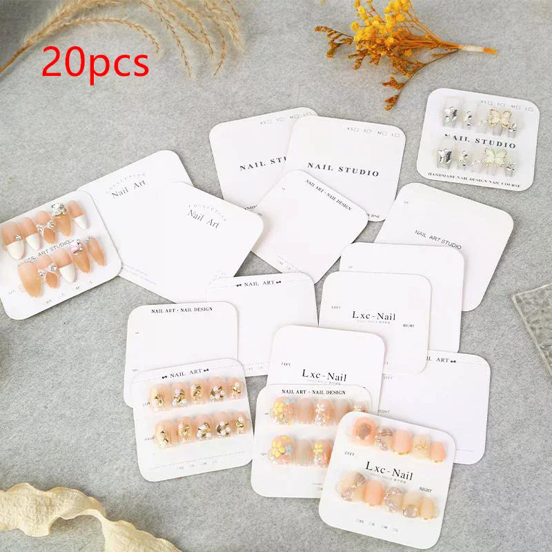 20 hojas de tarjetas de embalaje de uñas, exhibición de uñas a presión, muestra de diseño de uñas postizas hecha a mano, tarjeta de muestra, exhibición de muestra de manicura, salón