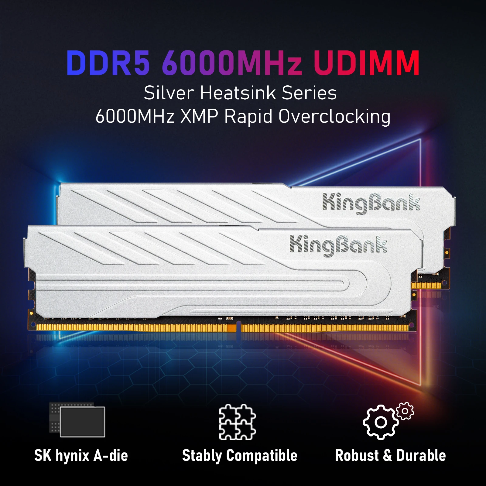 KingBank DDR5 Heatsink RAM Memory DDR5 RAM PC 16GB or 16GBX2 32GB 6000MHz CL30 RAM for Desktop Hynix A die CL30