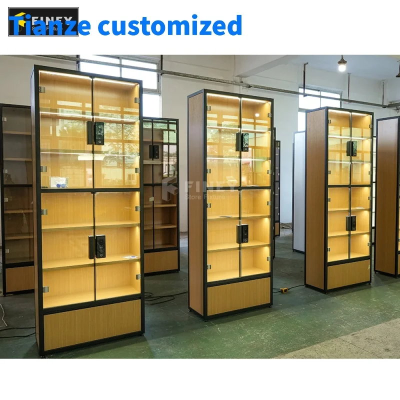 

(Customized) High End Retail Store Display Showroom Wooden Glass Display Showcase Lockable Glass Cabinet with Light