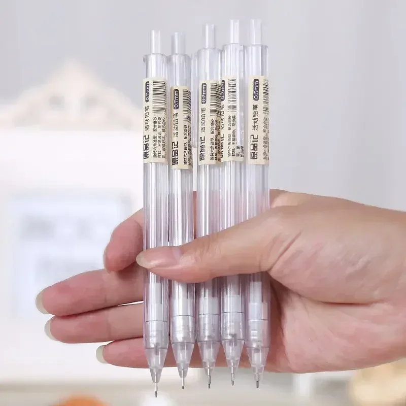 

5 Pcs/Set Mechanical Pencil White Simple Automatic Pen 0.5/0.7mm for Students School Supplies Office Accessories Stationery