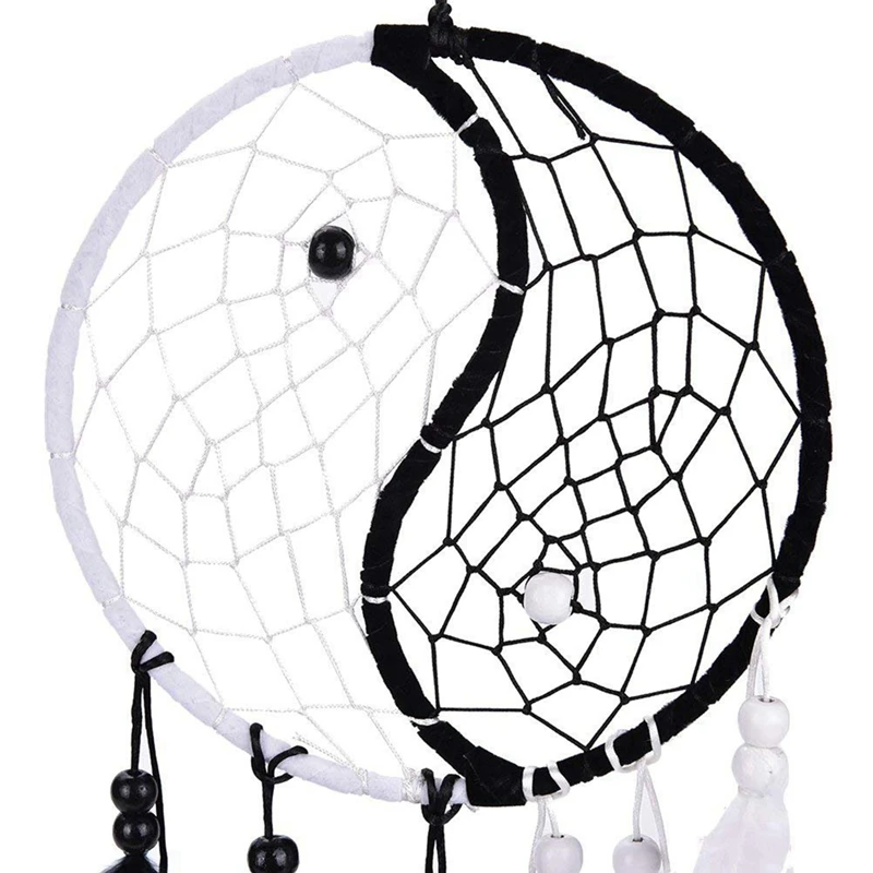 Yin Yang Dream Catcher Circular Net With Feathers Beads & Resin Sheep Head Skull Head Wall Hanging 3D Animal Longhorn