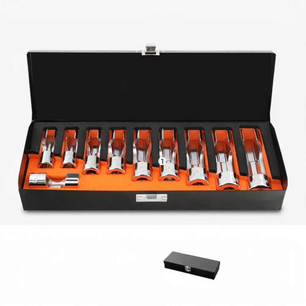 Professional Crv Steel Offset Socket Tool Kit Slotted Wrench For Automotive Oxygen Sensor And Diesel Fuel Line Removal Task