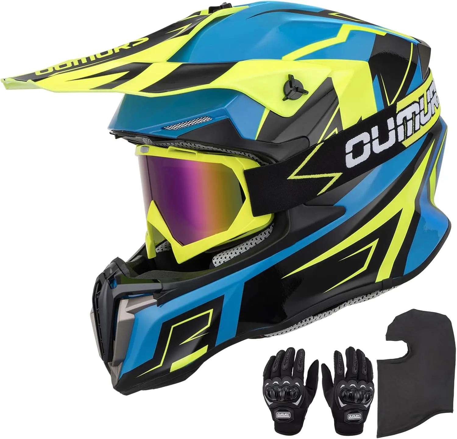 

Adult ATV Dirt Bike Helmet with Goggles Gloves & Mask Adjustable Sun Visor Motorcycle Adult Helmet Off-Road Motocross Downhill M