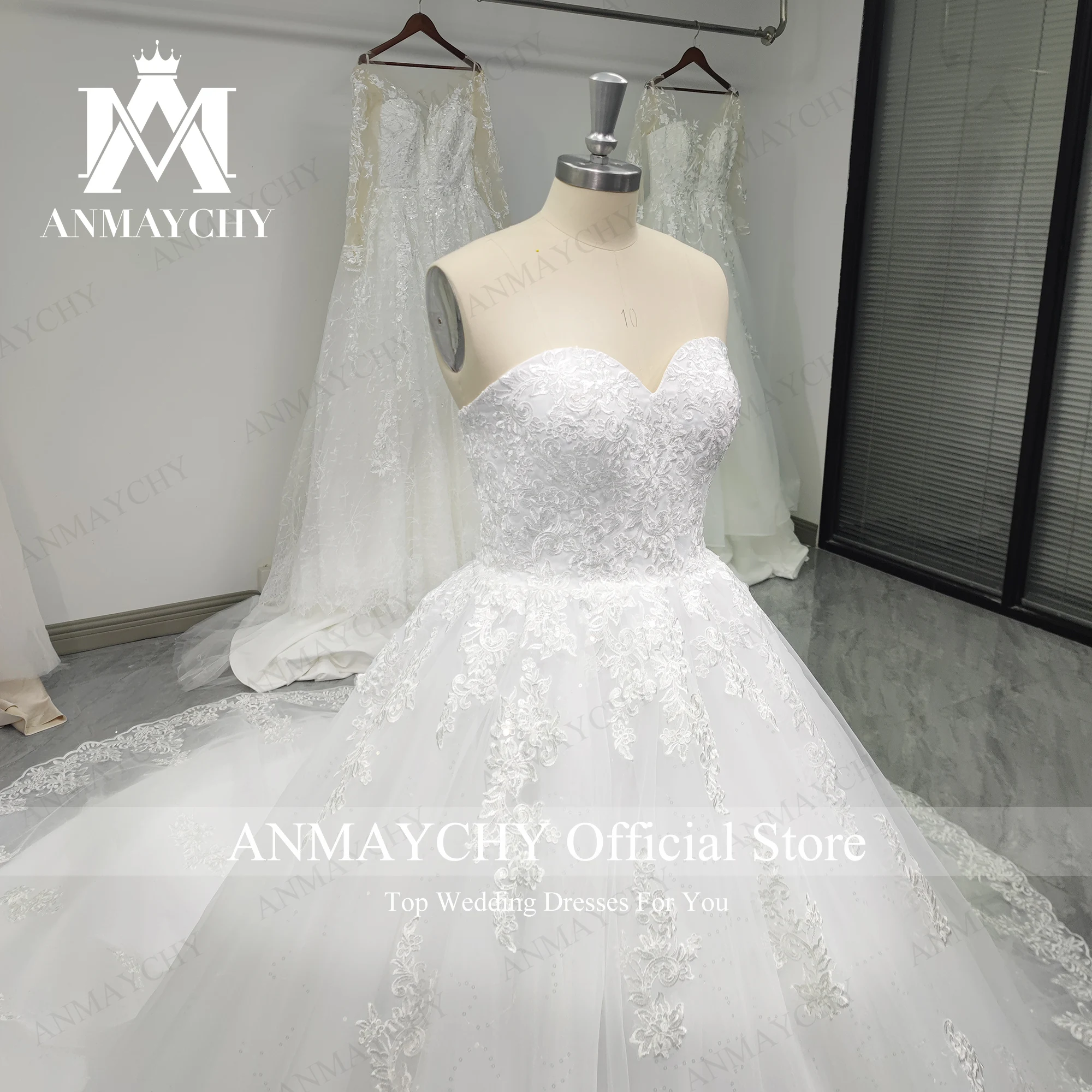 ANMAYCHY Strapless Wedding Dresses 2022 Modern Strapless With Jacket Long Sleeve Appliques A-Line Wedding Gown Vestidos De Novia