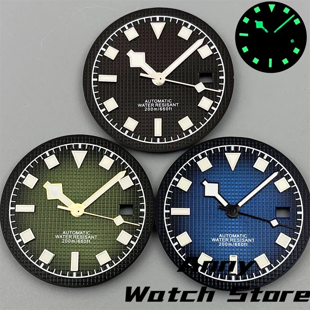 33.5mm NH35 Dial Watch Dial With Hands Set For NH35 Series Calendar Dial C3 Green Luminous Watch Parts Accessories