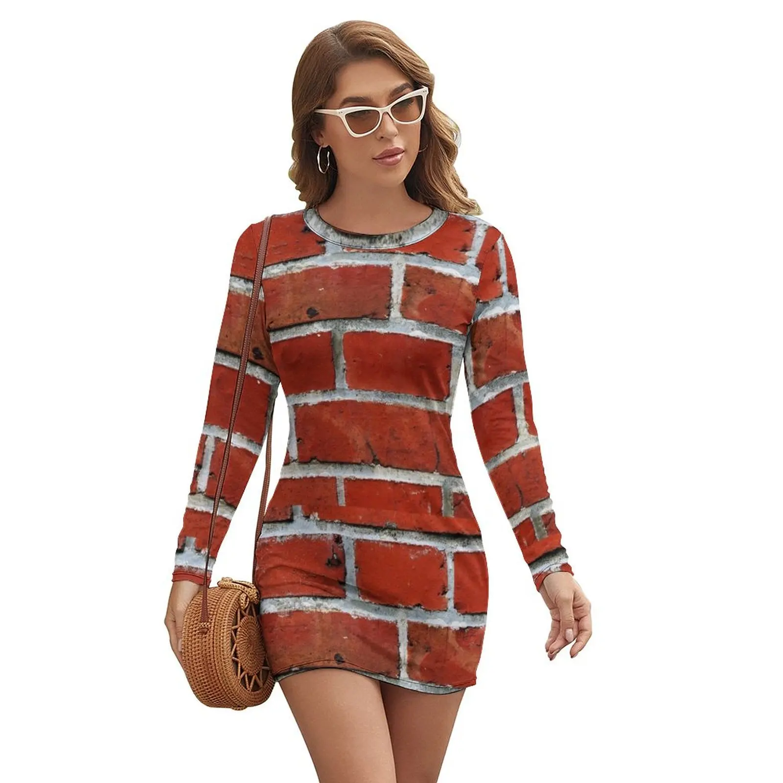

Red Brick Wall Long-sleeved Dress Dress woman chic and elegant evening dress