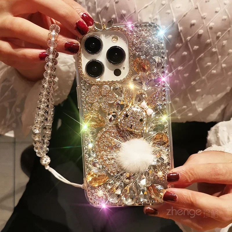 Suitable for Iphone15promax Phone Case Luxury Rhinestone Flower Full Diamond IPhone 14pro Diamond Studded 15plus Protective Case image 2