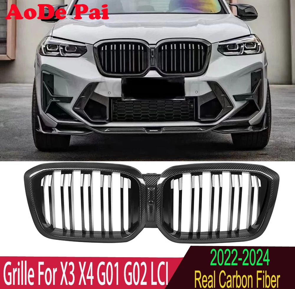 

Real Carbon Fiber Front Kidney Grille Mesh Hood for BMW X3 X4 G01 G02 G08 LCI 2022 2023 2024 X3M F97 X4M F98