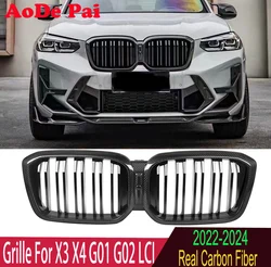 Real Carbon Fiber Front Kidney Grille Mesh Hood for BMW X3 X4 G01 G02 G08 LCI 2022 2023 2024 2025 X3M F97 X4M F98